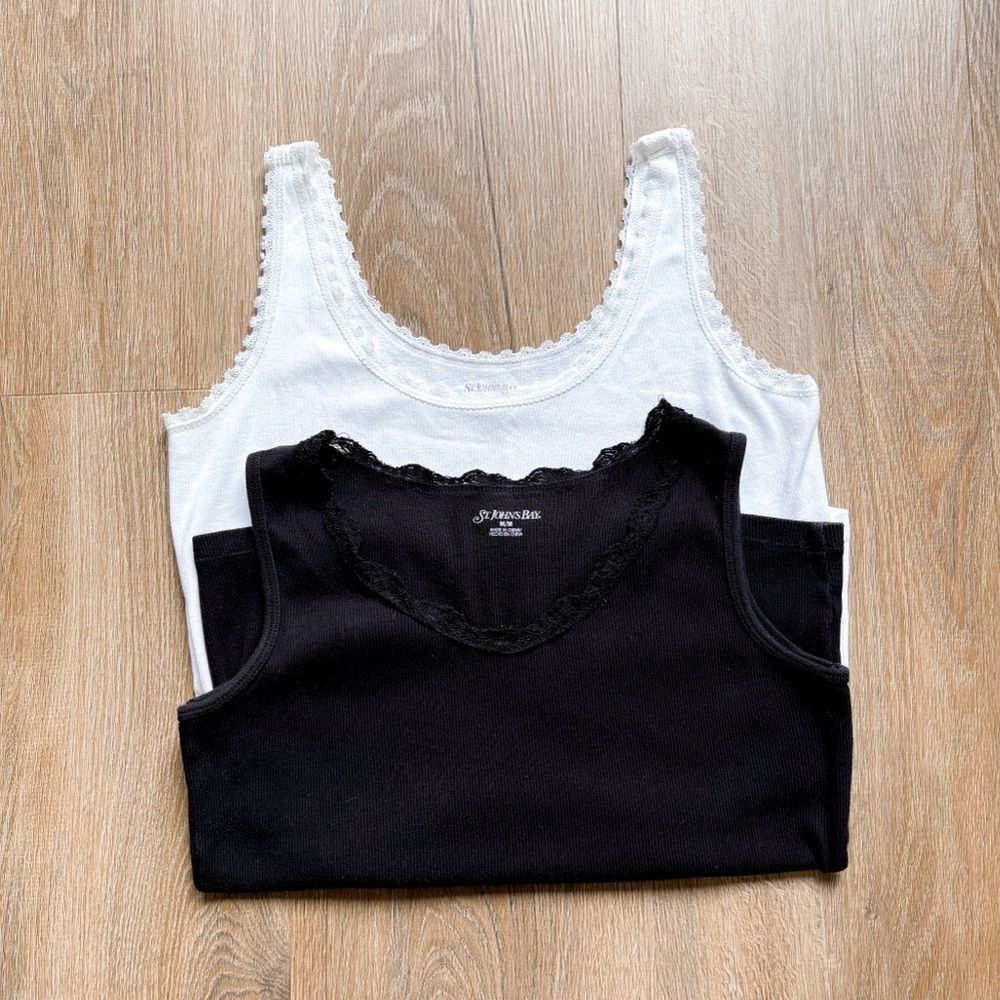 Set of Two St John’s Cotton Lace Tank Tops Women Medium